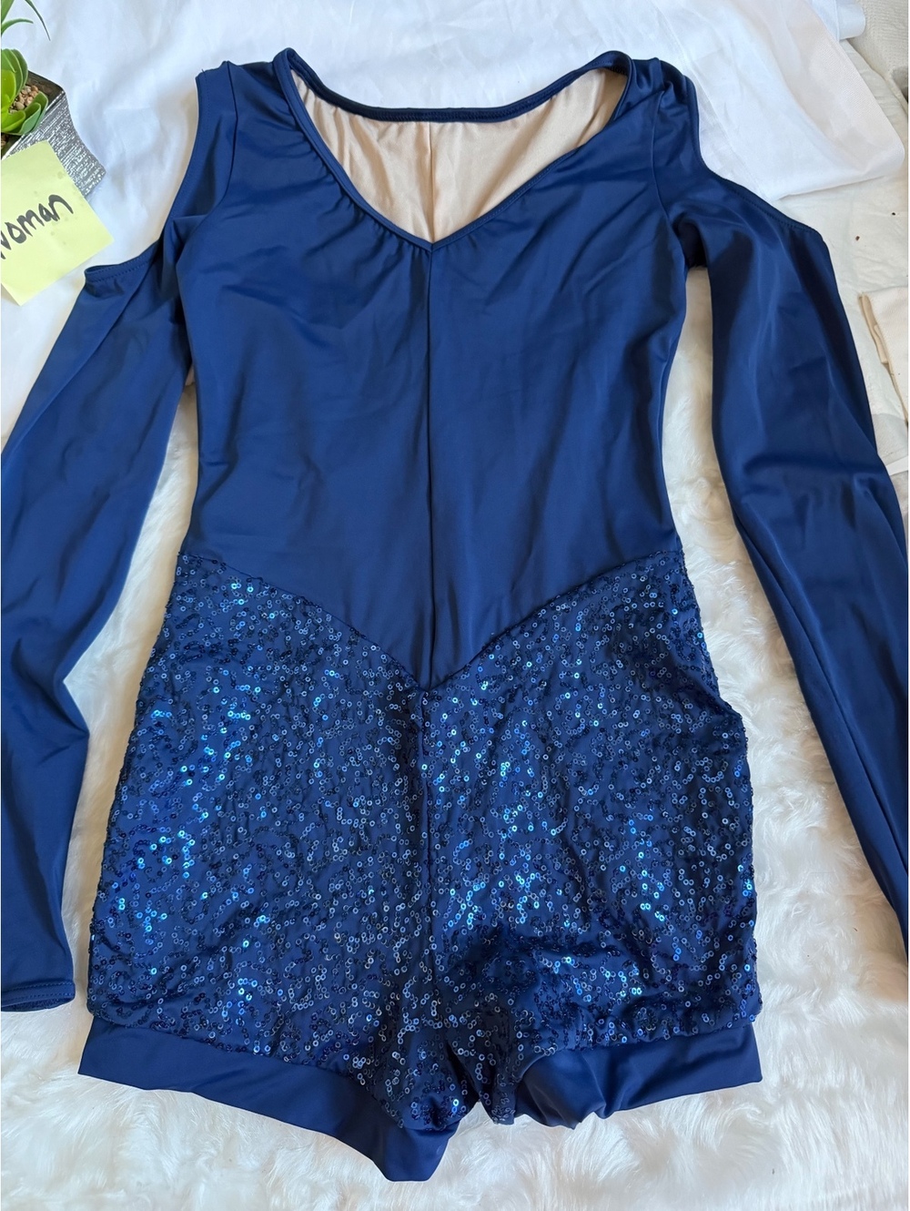 Weissman Navy Blue Sequin Dance Costume with Long Sleeves -